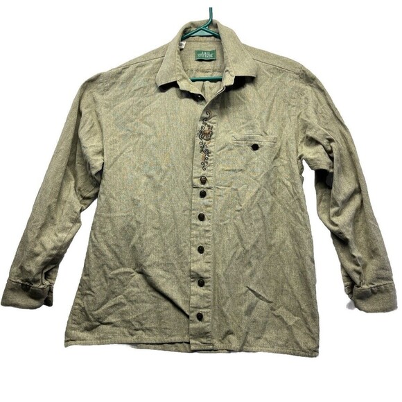 Luis Steindl Mens Green Embroidered Long Sleeve Cotton Shirt Large Europe Made - Picture 1 of 6